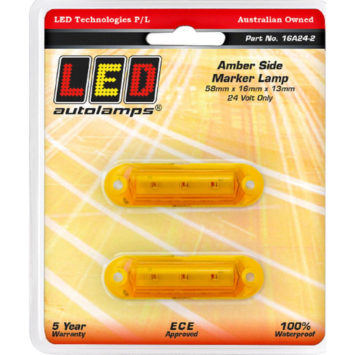 LED Autolamps Super Small Side Marker Lamp Amber 58x16x13mm 12V Twin Pack 16A12-2