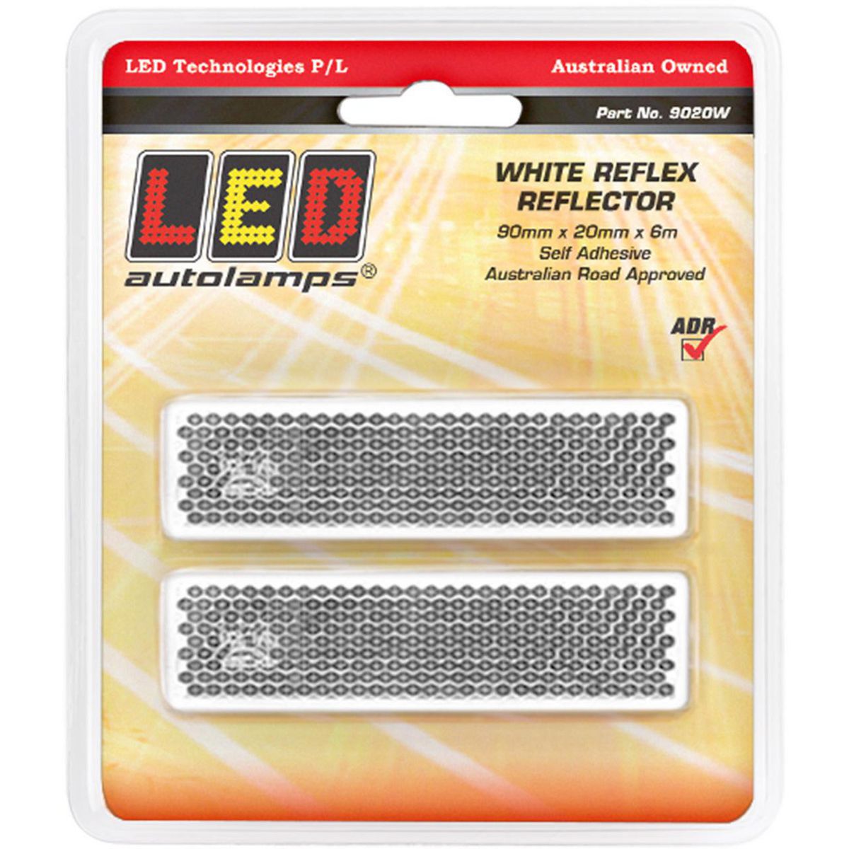 LED Autolamps White Reflex Reflector With 3M Tape, 90M 9020W