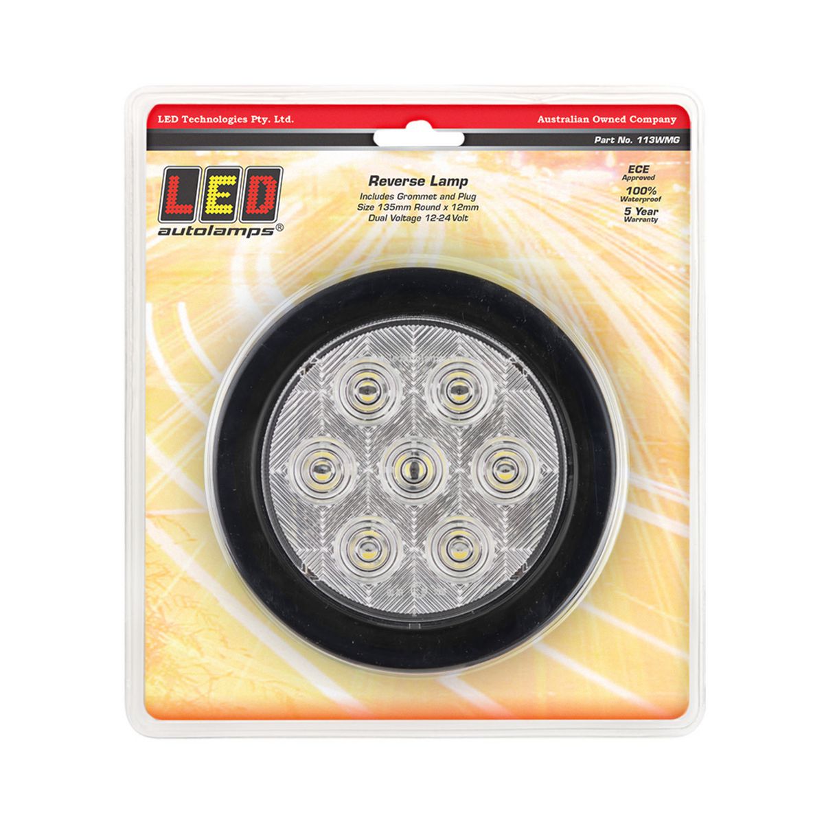 LED Autolamps Reverse Lamp With White Lens, 3 Pron Plu 113WMG