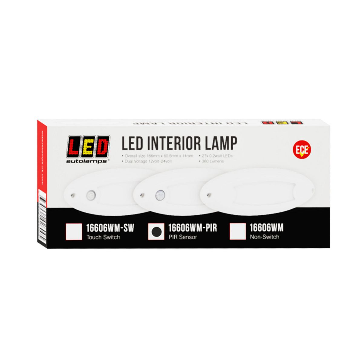 LED Autolamps Small Interior/Exterior Lamp with Aluminium Base and PIR Sensor White Oval 240 Effective Lumens 166mm 10-30V 16606WM-PIR