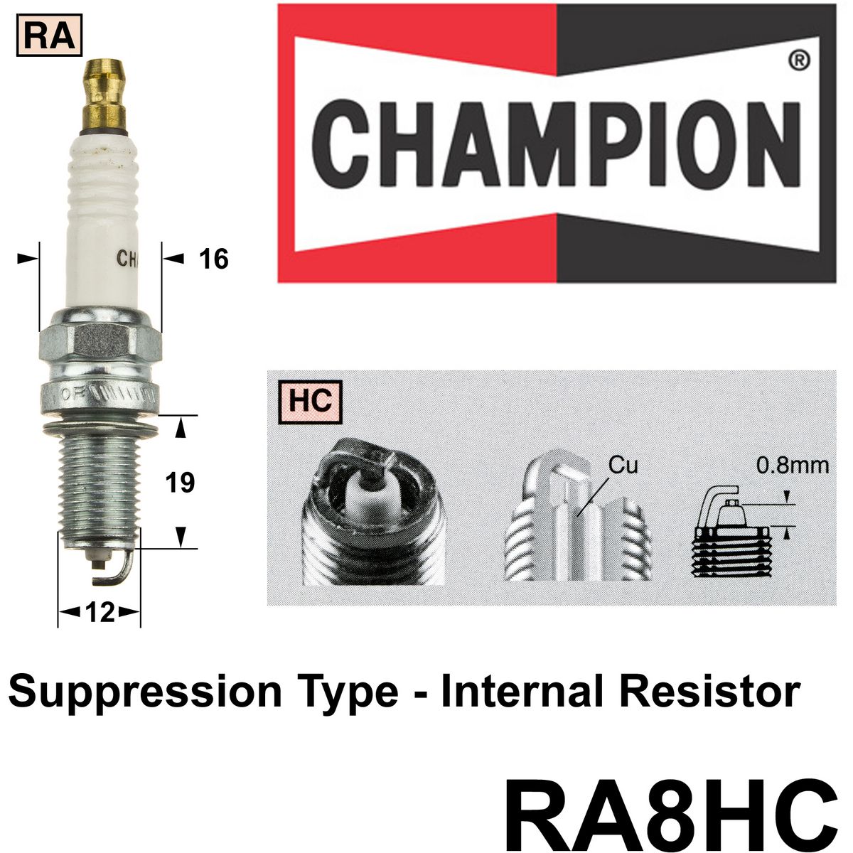 Champion Copper Plus Spark Plug 4 Pack RA8HC