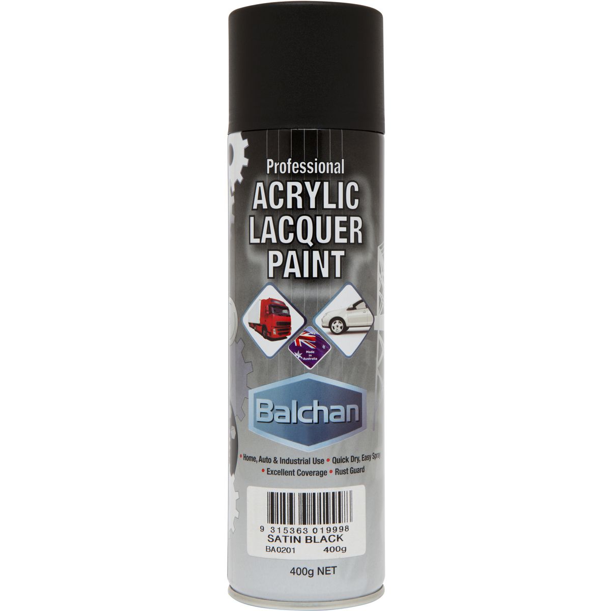 Balchan Professional Acrylic Lacquer Paint Satin Black 400g BACRYL201