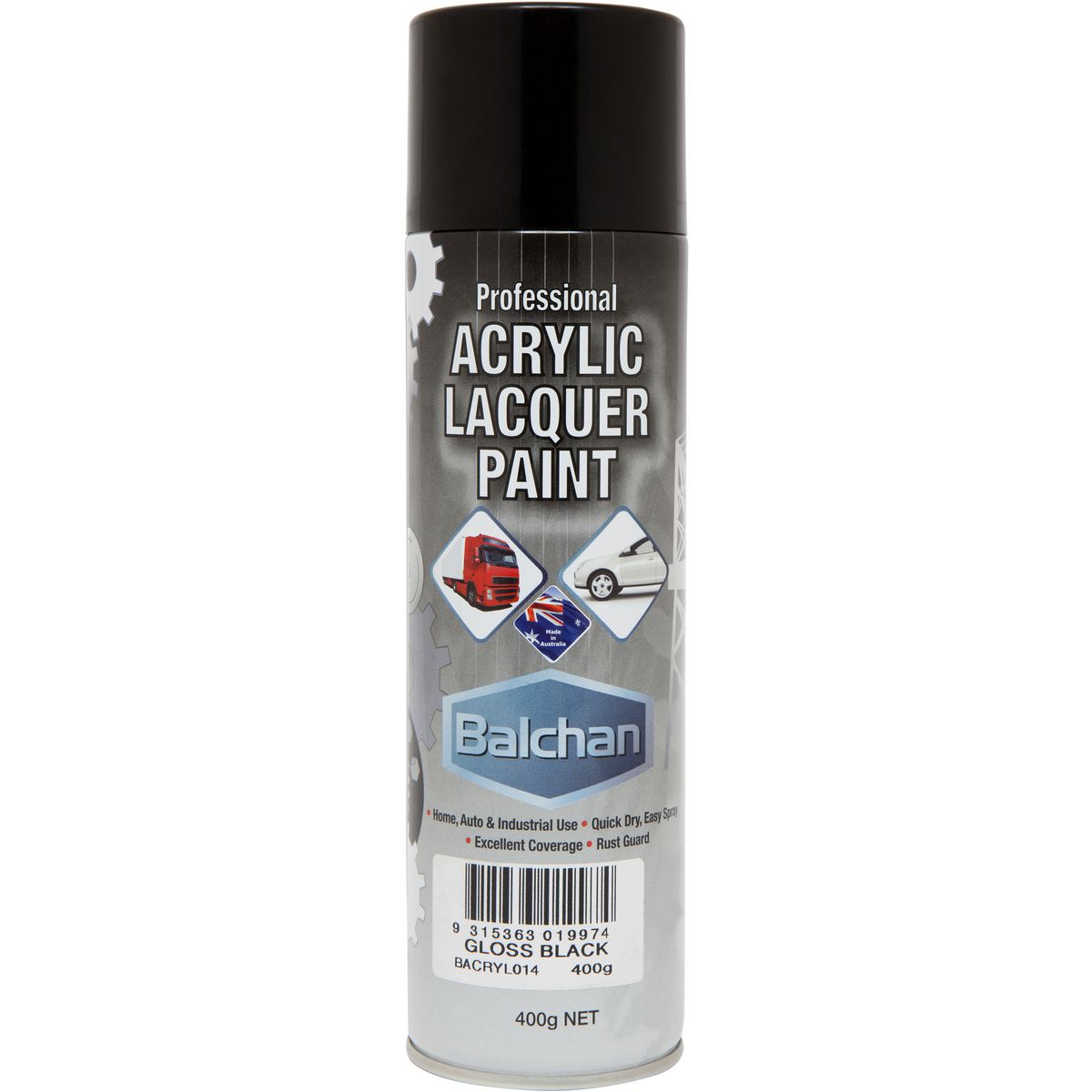Balchan Professional Acrylic Lacquer Paint Gloss Black 400g BACRYL014