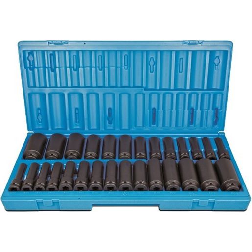 Action Impact Socket Set Deep 6-Point 1/2" Drive 28 Piece Metric & SAE 605222801
