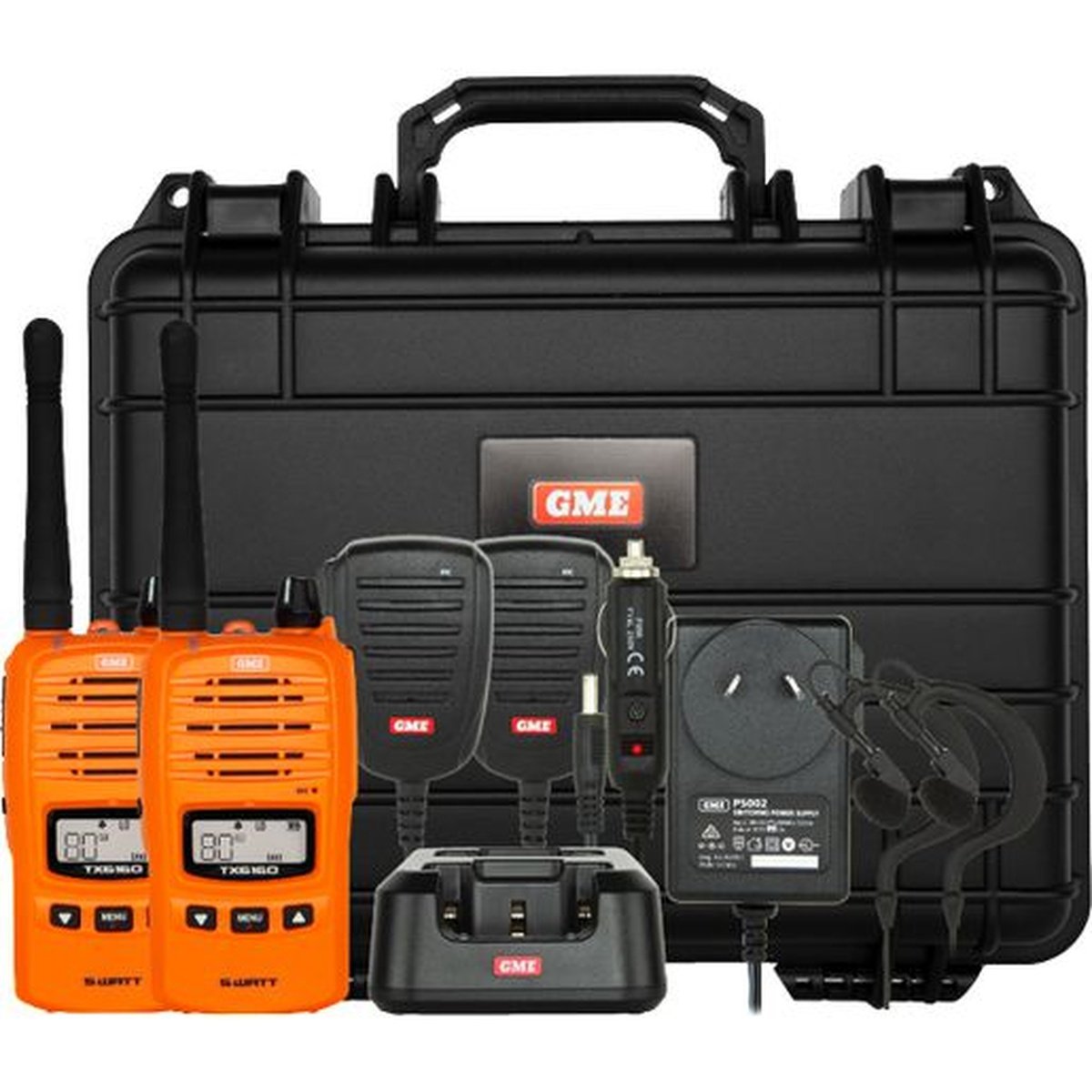 GME 5/1W UHF CB Handheld Radio incl. Accessories Twin Pack Blaze Orange TX6160OTP