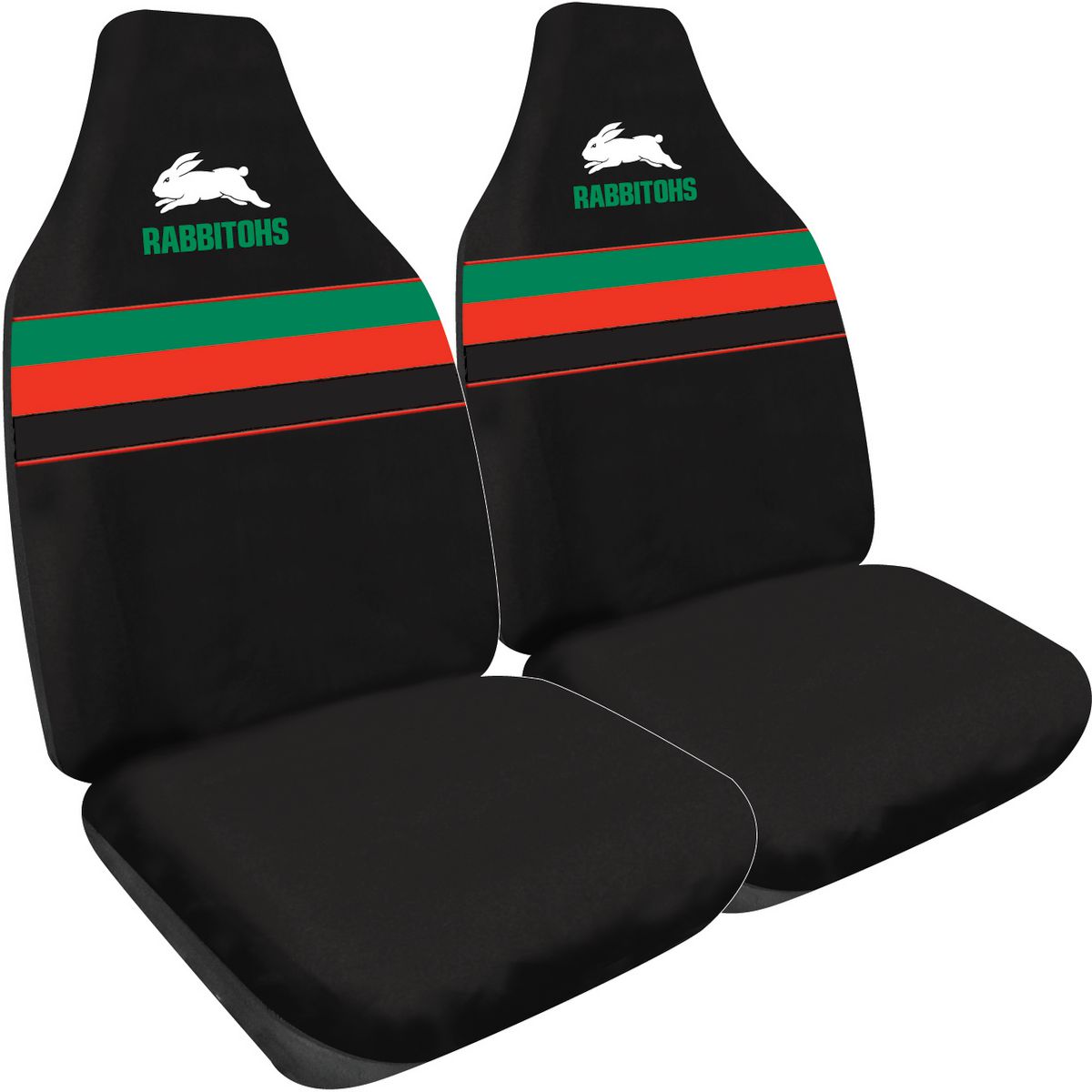 NRL Front Car Seat Covers Polyester, Rabbitohs - Pair PPNRLRAB6/2