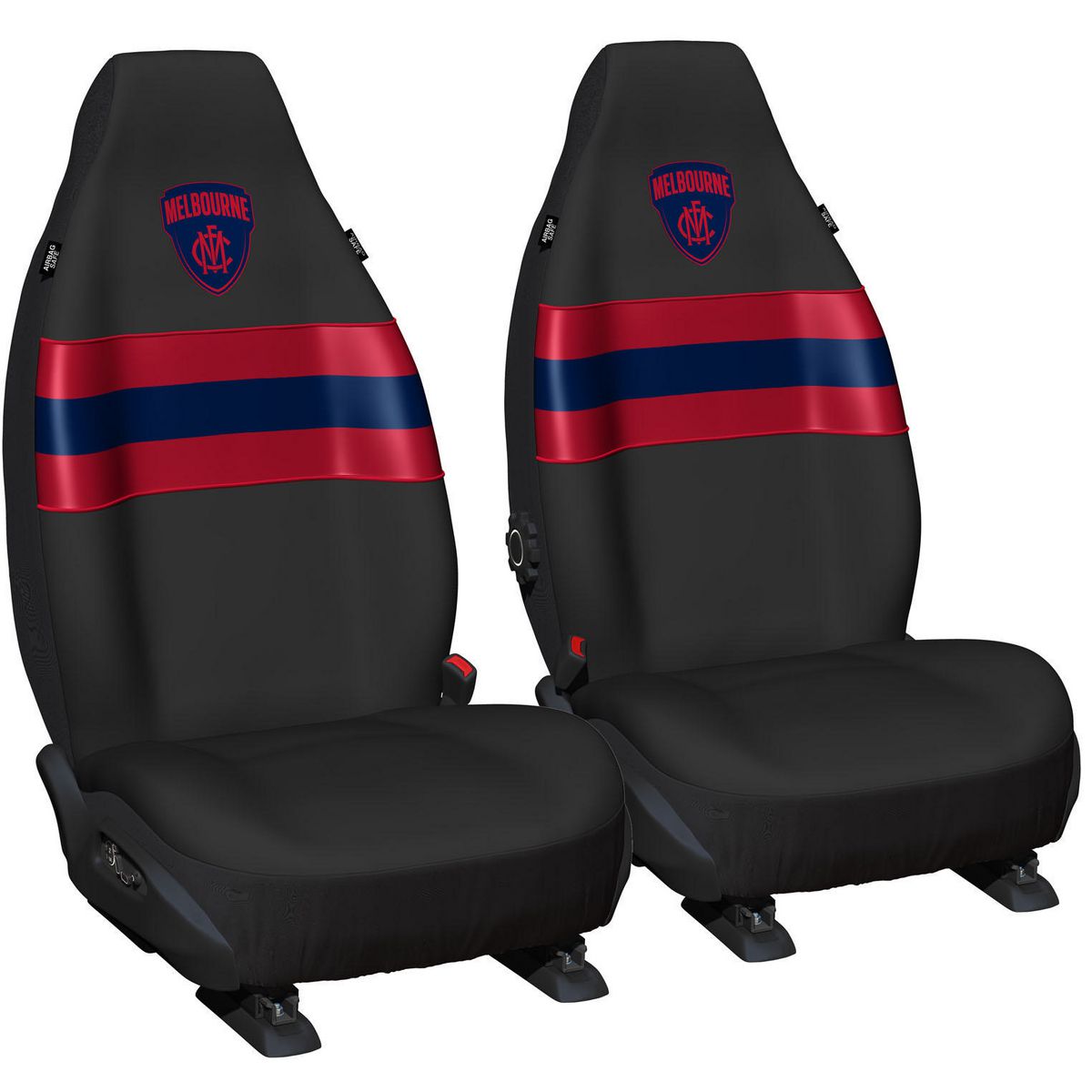 AFL Front Car Seat Covers Polyester, Black/Red - Pair PPAFLDEM6/2