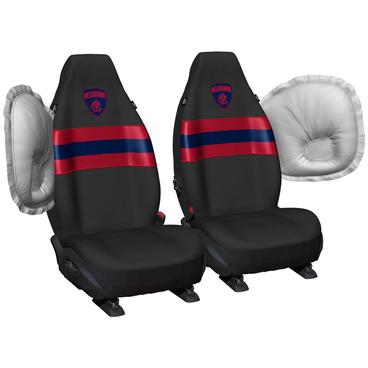 AFL Front Car Seat Covers Polyester, Black/Red - Pair PPAFLDEM6/2