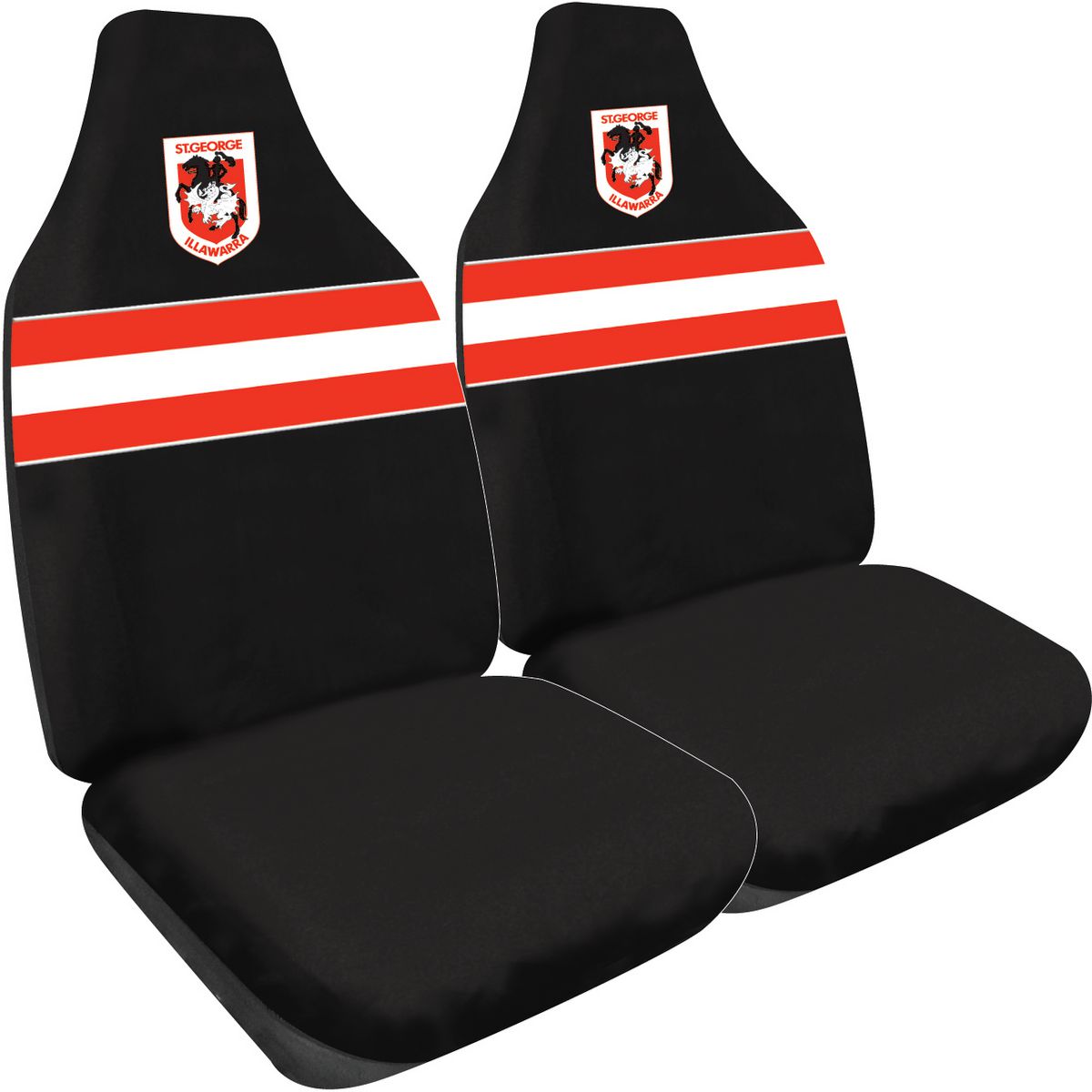 NRL Front Car Seat Covers Polyester, Dragons - Pair PPNRLDRA6/2