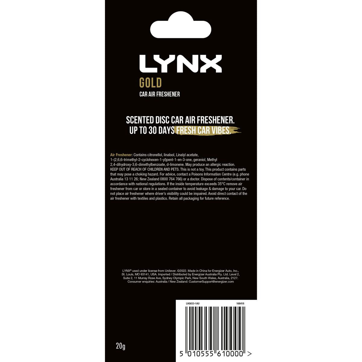 Lynx Car Air Freshener - 3D Hang Gold Scent E303521000