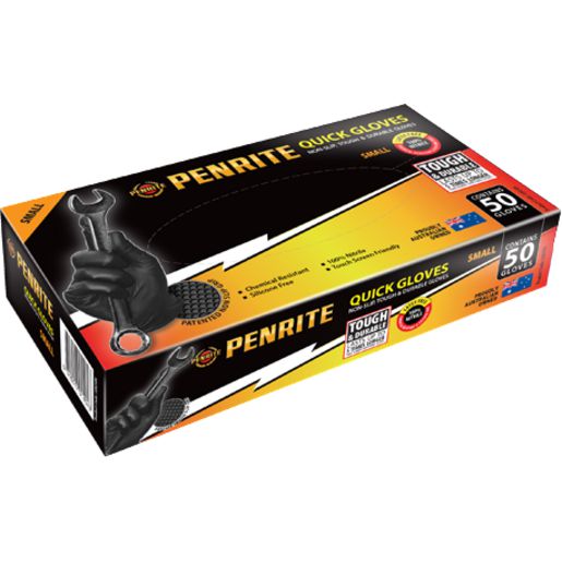 Penrite Quick Gloves Disposable Non-Slip Nitrile Small 50Pk LQG50S
