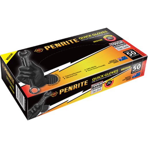 Penrite Quick Gloves Disposable Non-Slip Nitrile Medium 50Pk LQG50M