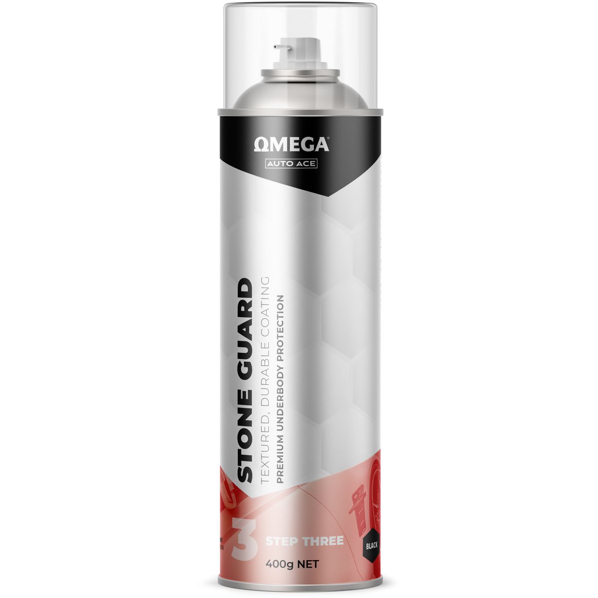 Omega Stone Guard Solvent Formula Underbody Protectant Aerosol Spray Black 400g AA-SGSB400G