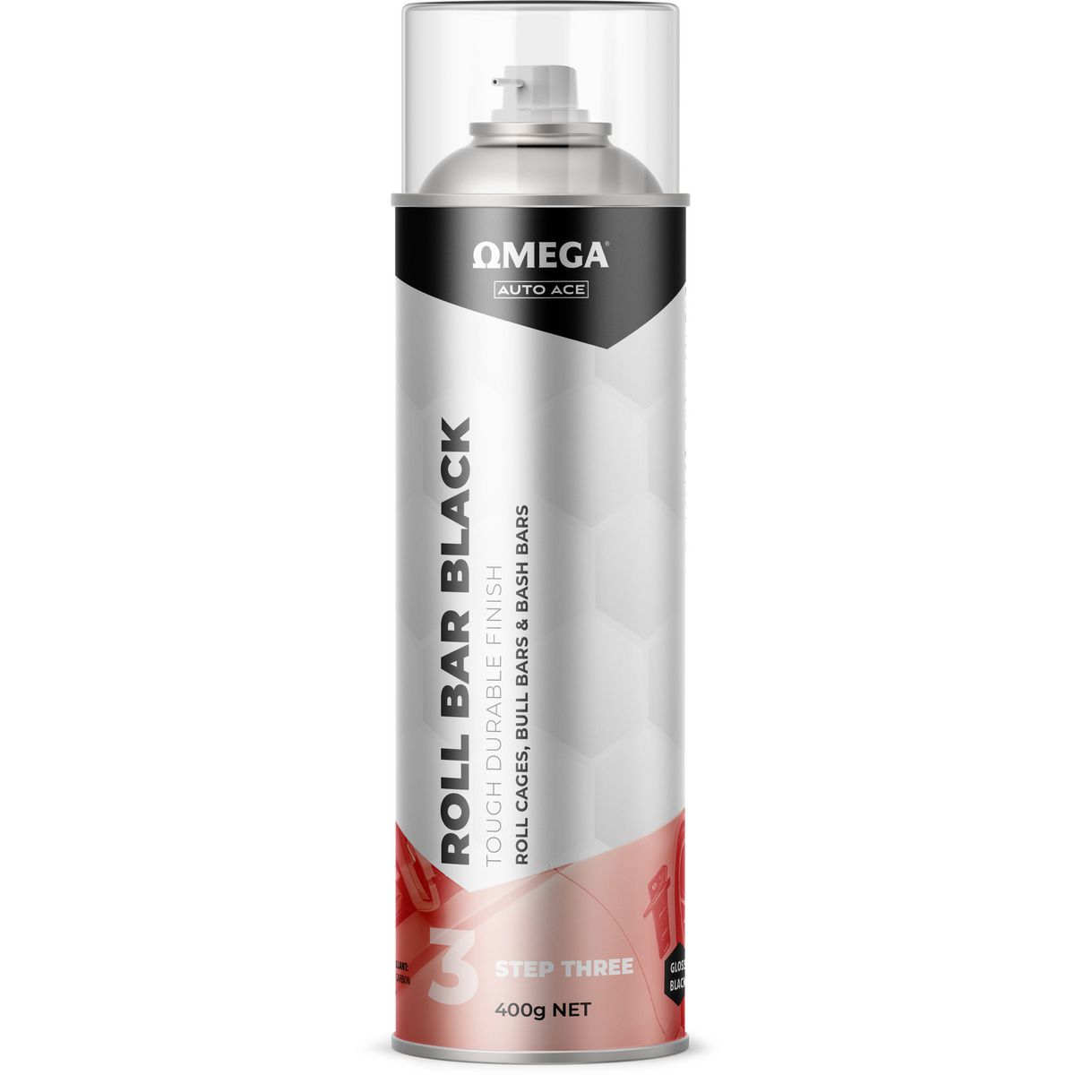 Omega Roll Bar Paint Aerosol Spray Satin Black 400g AA-RBSB400G
