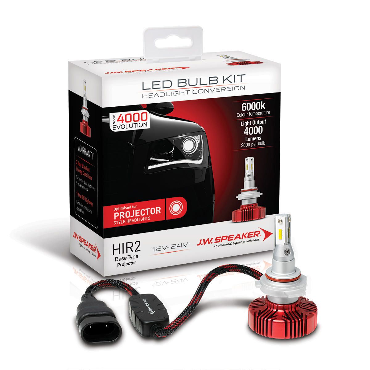 JW Speaker Invision - Led Hir2 Headlight Kit 12-24V 6000K - For Projector Lens Only 990012P