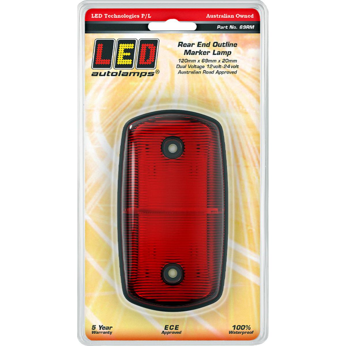 LED AutoLamps Rear Marker Red 120x69x20mm 12-24V 69RM