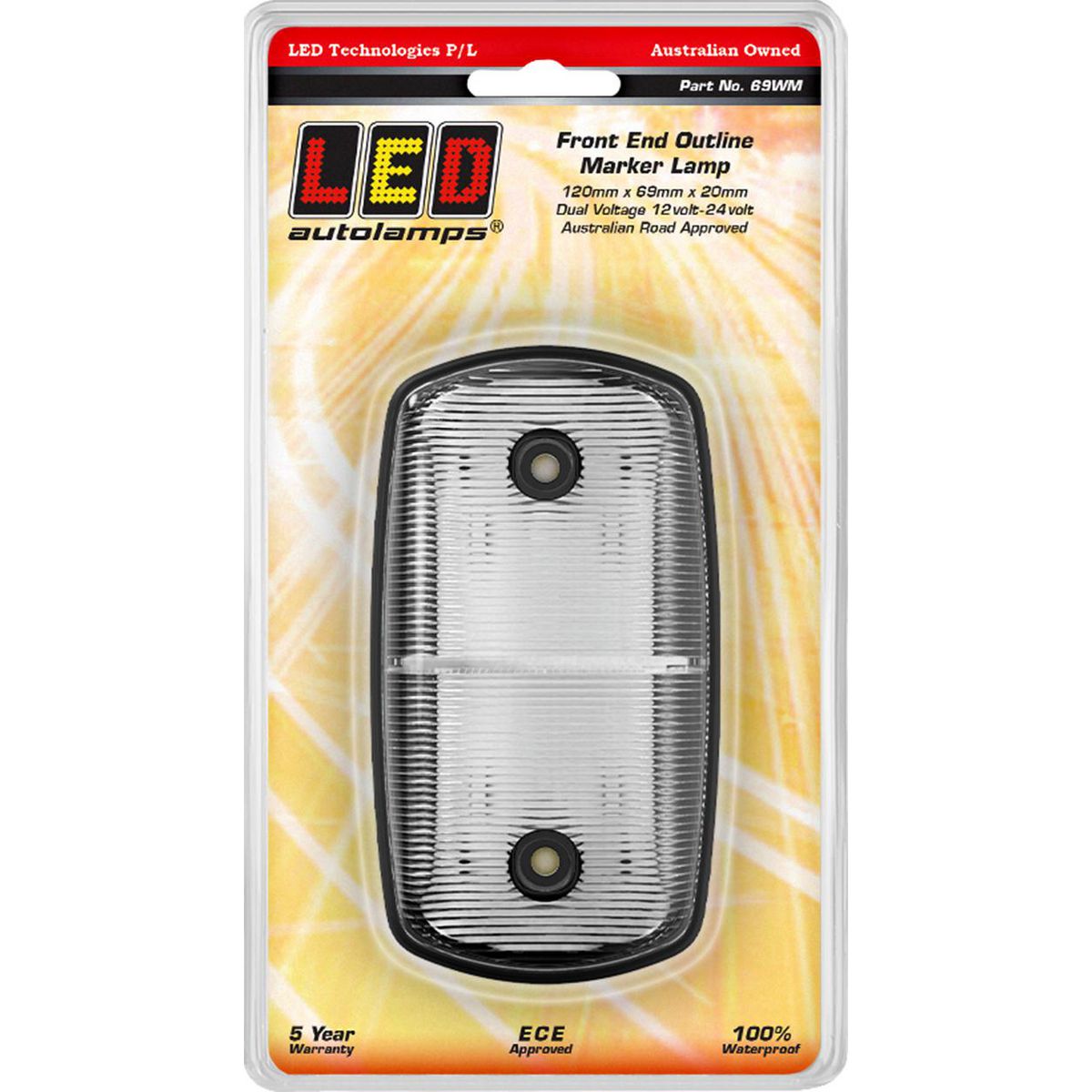 LED AutoLamps Front Marker White 120x69x20mm 12-24V 69WM