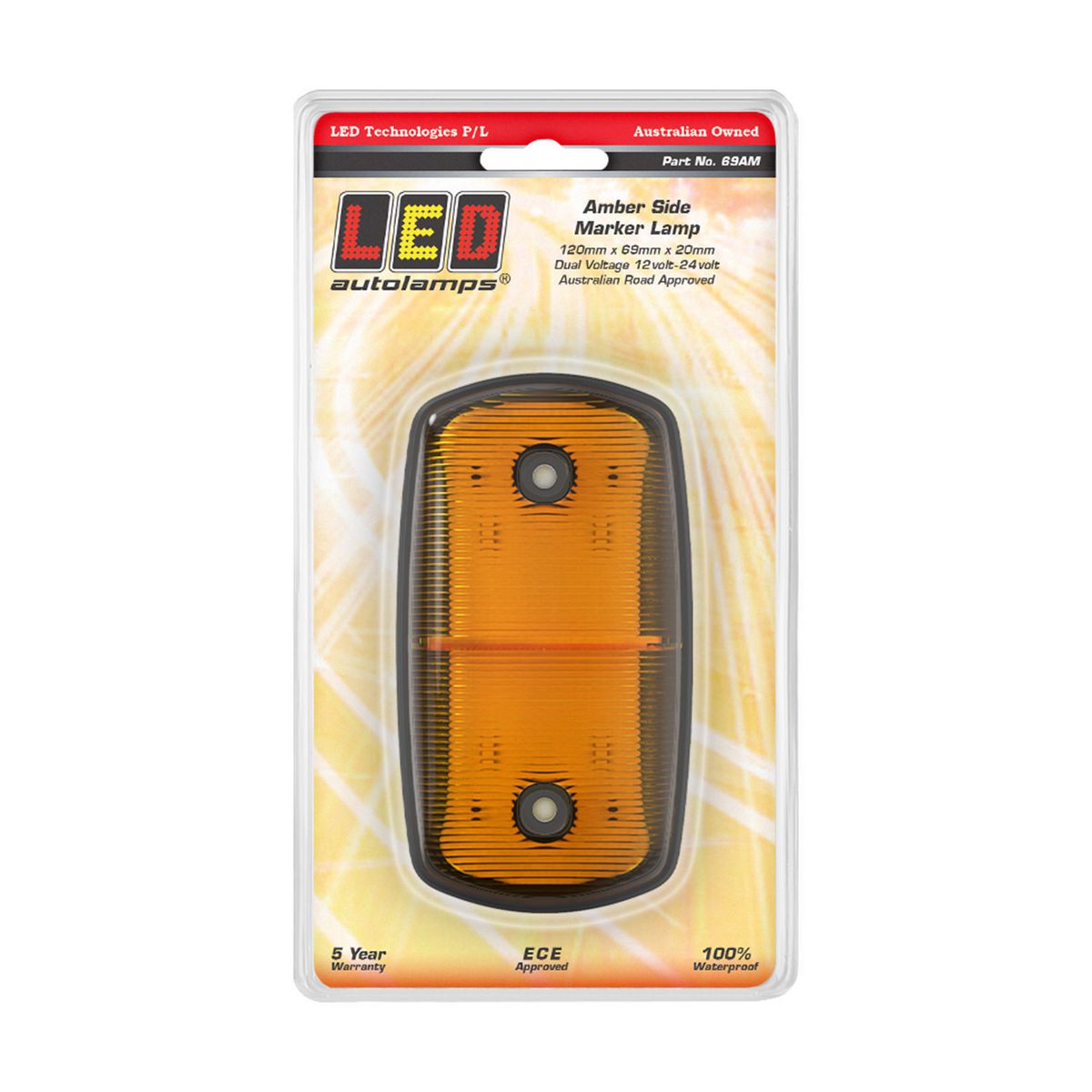 LED AutoLamps Side Marker Amber 120x69x20mm 12-24V 69AM