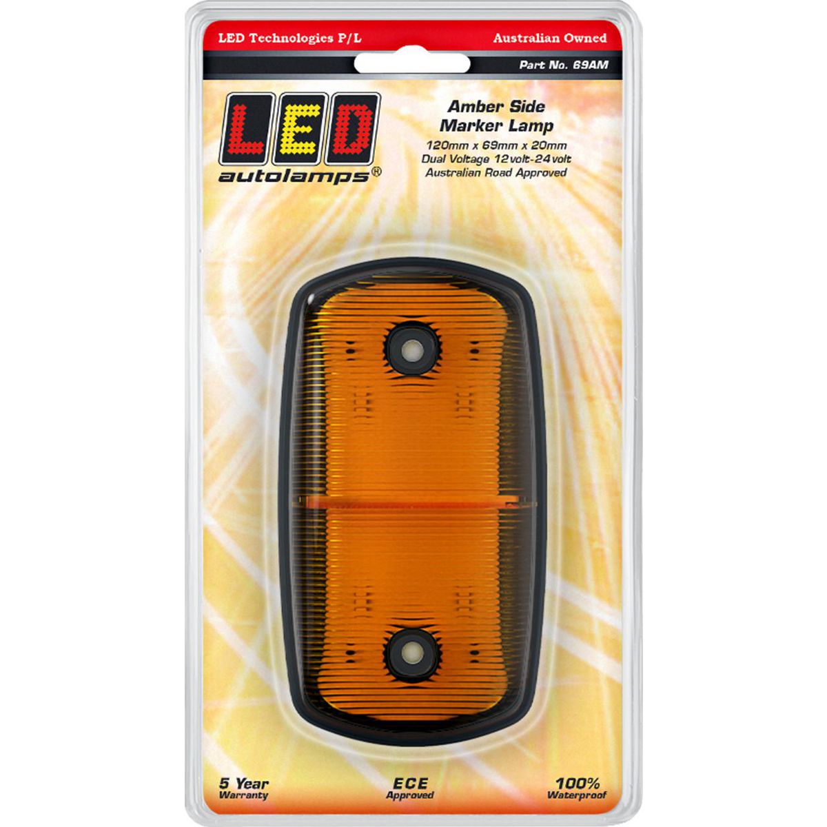 LED AutoLamps Side Marker Amber 120x69x20mm 12-24V 69AM