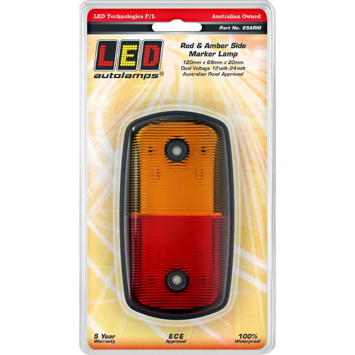 LED AutoLamps Side Marker Red/Amber 120x69x20mm 12-24V 69ARM