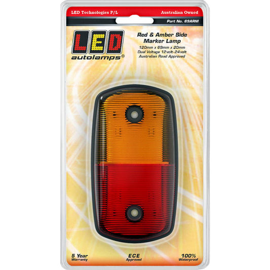 LED AutoLamps Side Marker Red/Amber 120x69x20mm 12-24V 69ARM