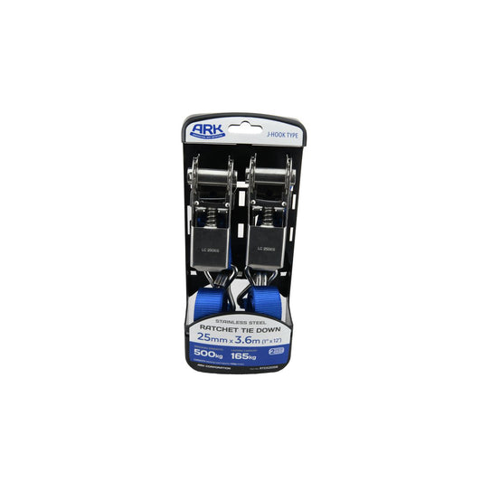 Ark Rachet Tie Down Stainless Steel 165kg 25mm x 3.5m 2 Pack RTDS2535B