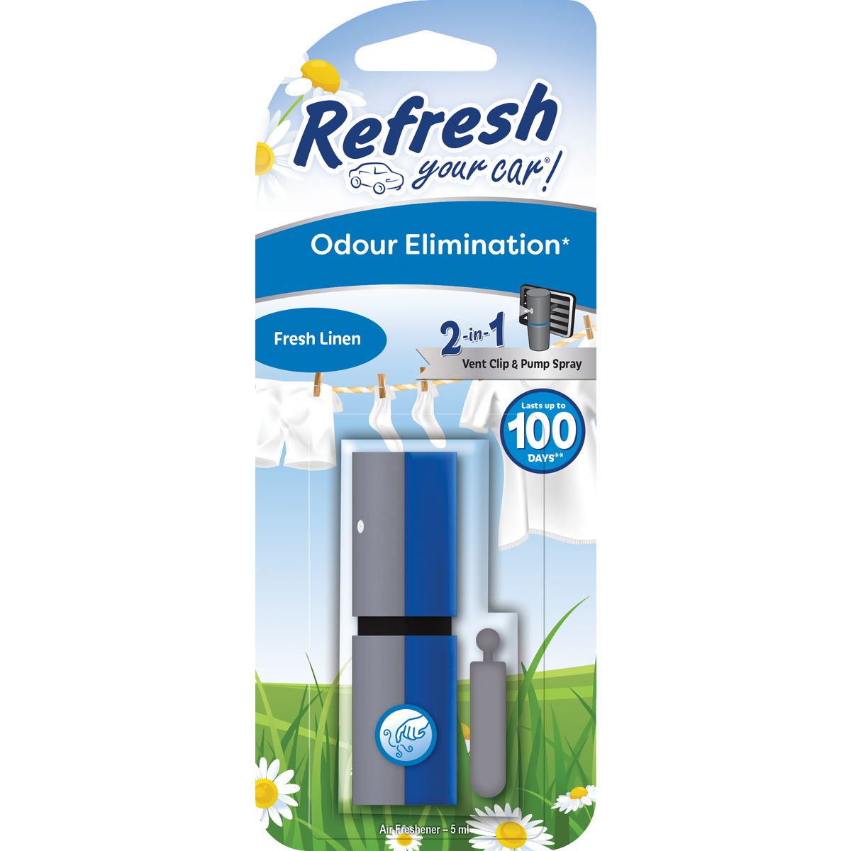 Refresh Car Air Freshener - Odour Elimination Spray Fresh Linen 1 Pack E301651900