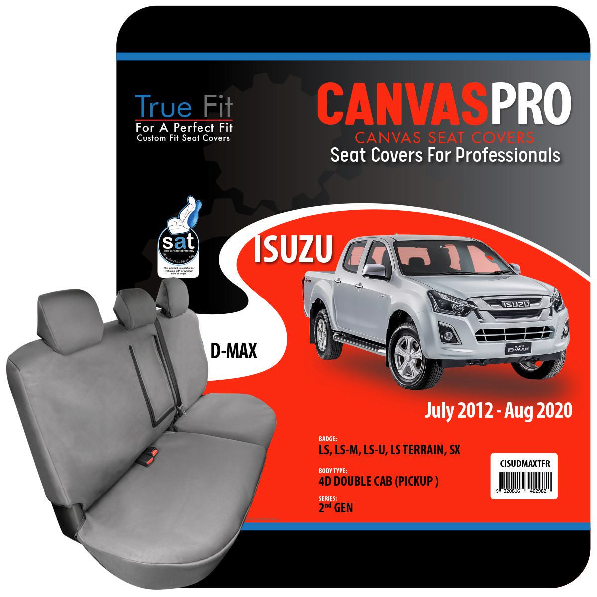True Fit Tailored Fit Rear Car Seat Covers Canvas, Charcoal - Pair CISUDMAXTFR