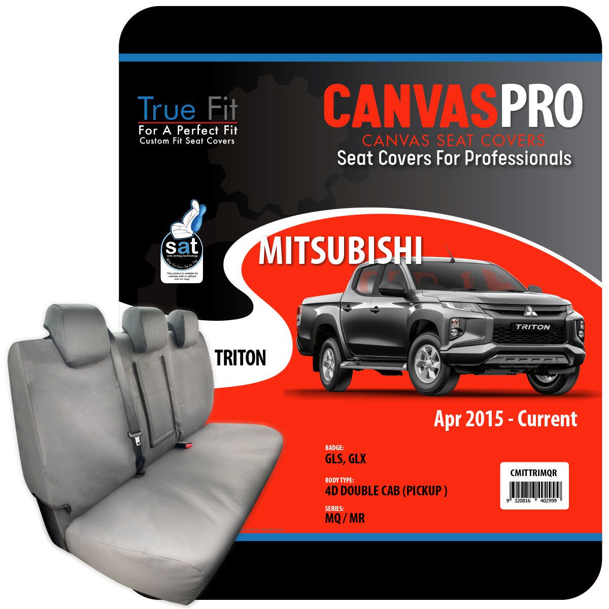 True Fit Tailored Fit Rear Car Seat Cover Canvas, Charcoal - Single CMITTRIMQR