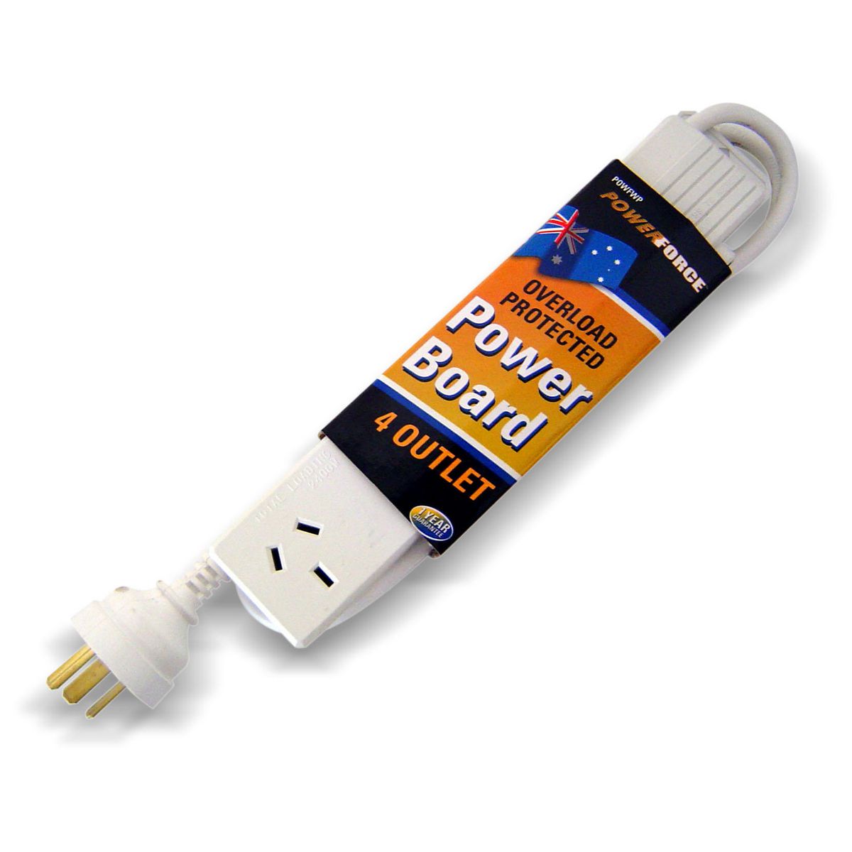 Powerforce 4 Outlet Powerboard & 1M Cable Overload Protected POWFWP