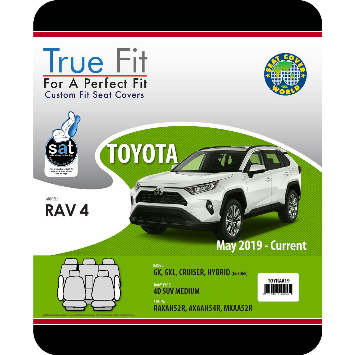 True Fit Tailored Fit Front & Rear Car Seat Covers Polyester, Black - Set TOYRAV19