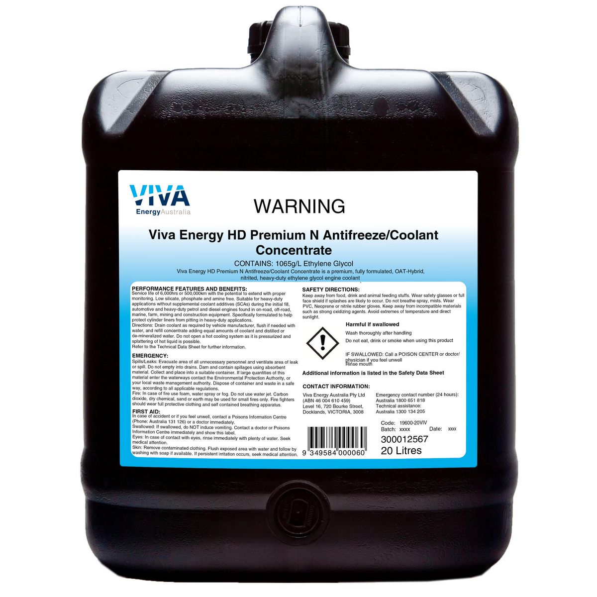 Shell Lubricants HD Premium N Antifreeze Coolant Concentrate 20L 300012567