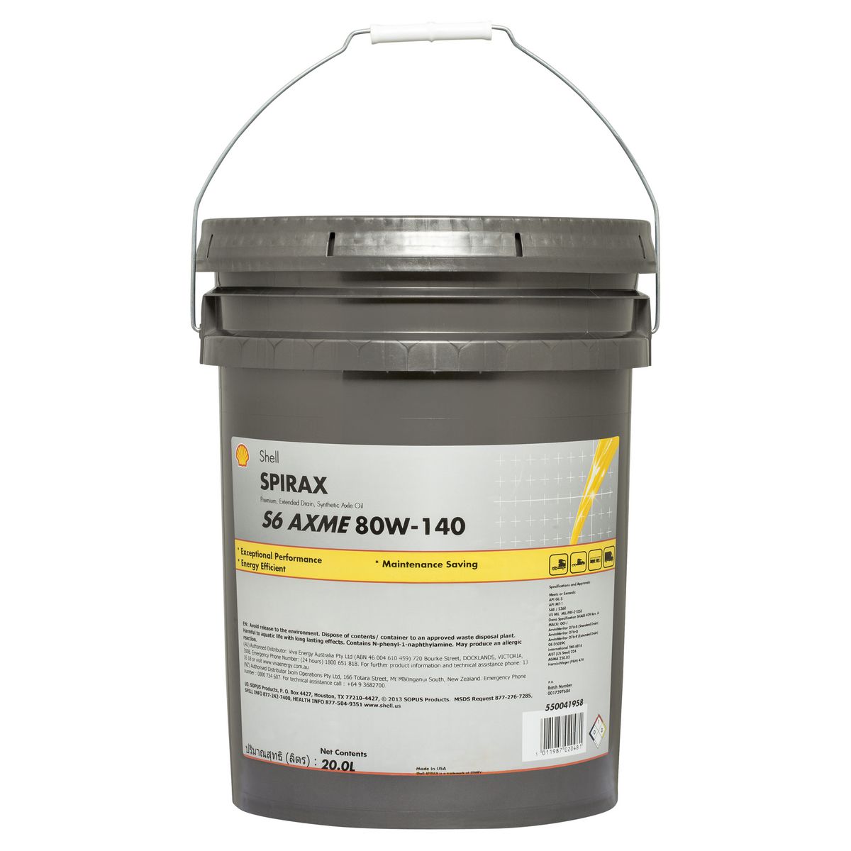 Shell Lubricants Spirax S6 Axme 80W-140 Gear Oil 20L 300011339