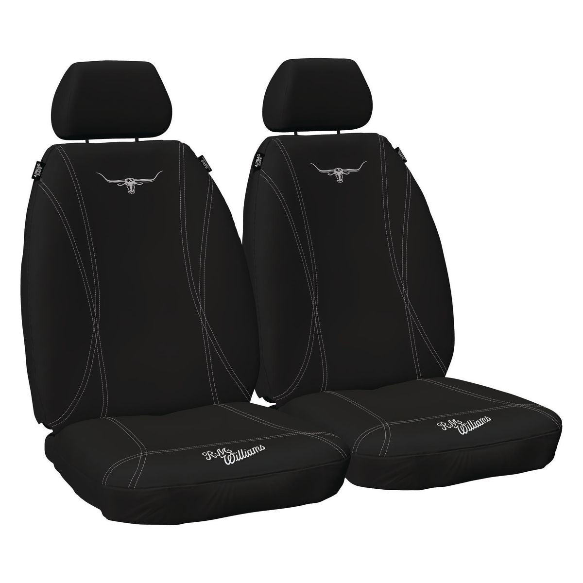 R.M. Williams Front Car Seat Covers Neoprene, Black/White - Pair NPRMWRBKW30