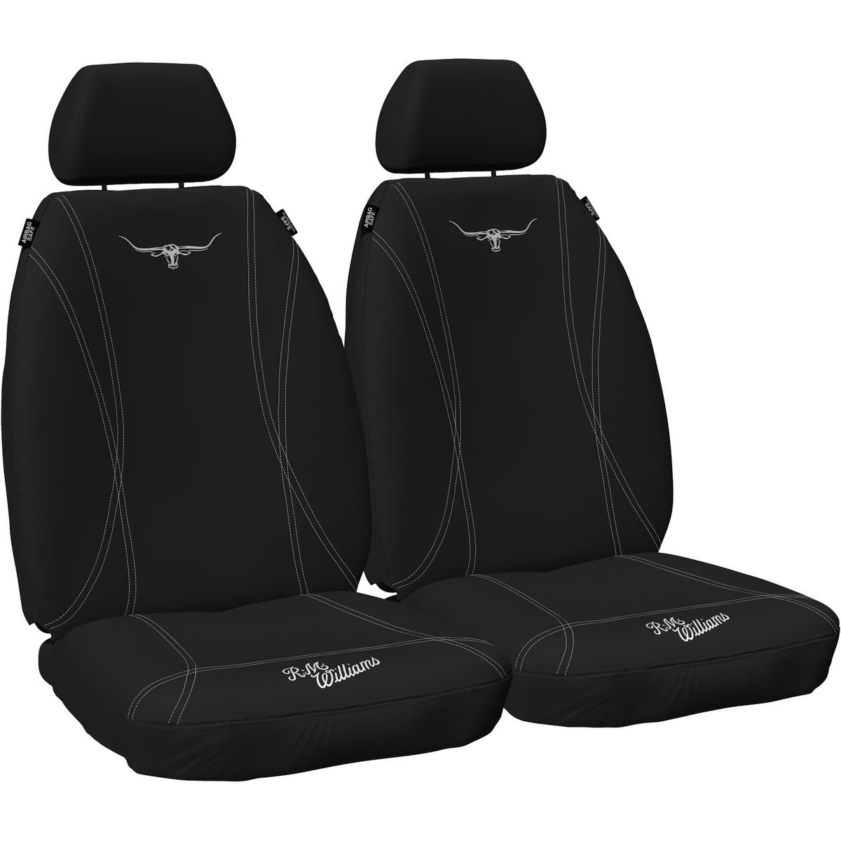 R.M. Williams Front Car Seat Covers Neoprene, Black/White - Pair NPRMWRBKW30