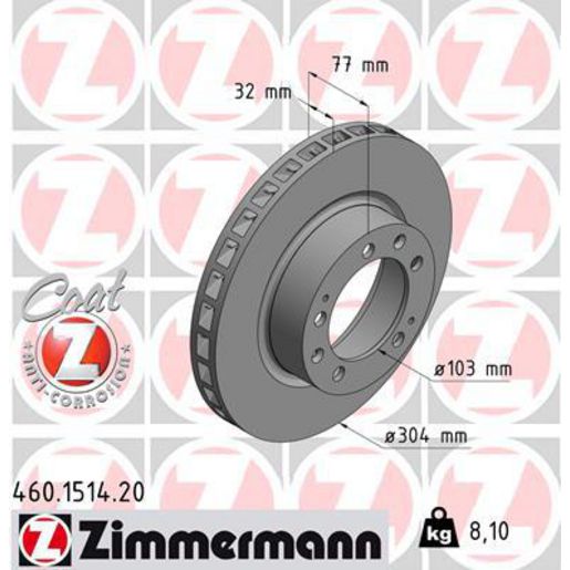 Zimmermann OE Coat Z Brake Rotor Single 304mm Front RH 460.1514.20
