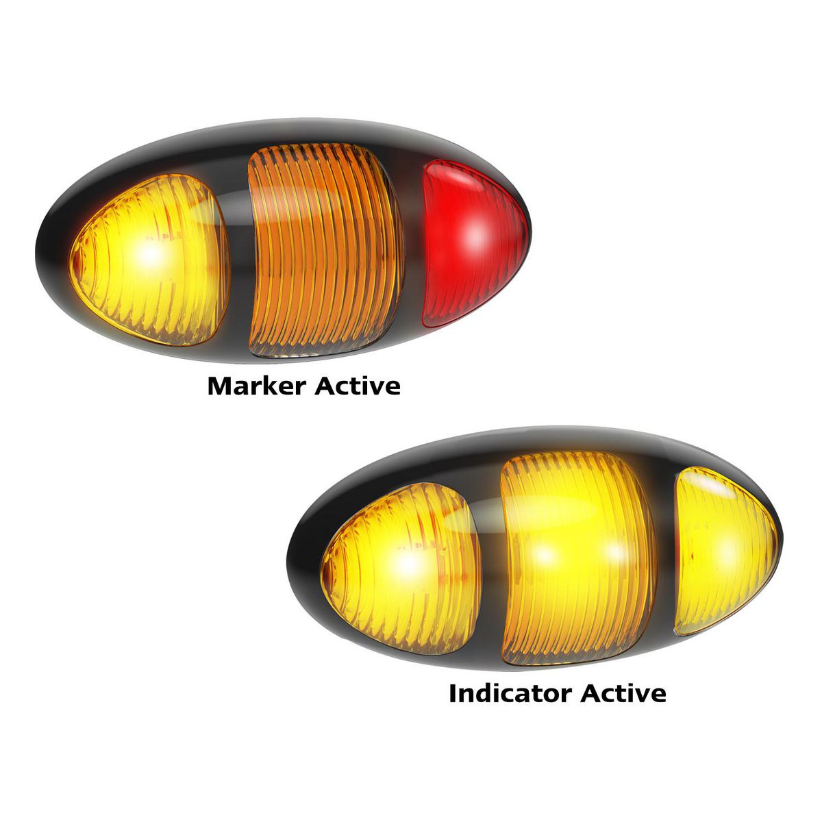 LED Autolamps Twin Function Side Indicator with Red/Amber Side Marker, Black Bezel and 3P Harness Kit 97x45x28mm 12-24V 97ARIMCSB