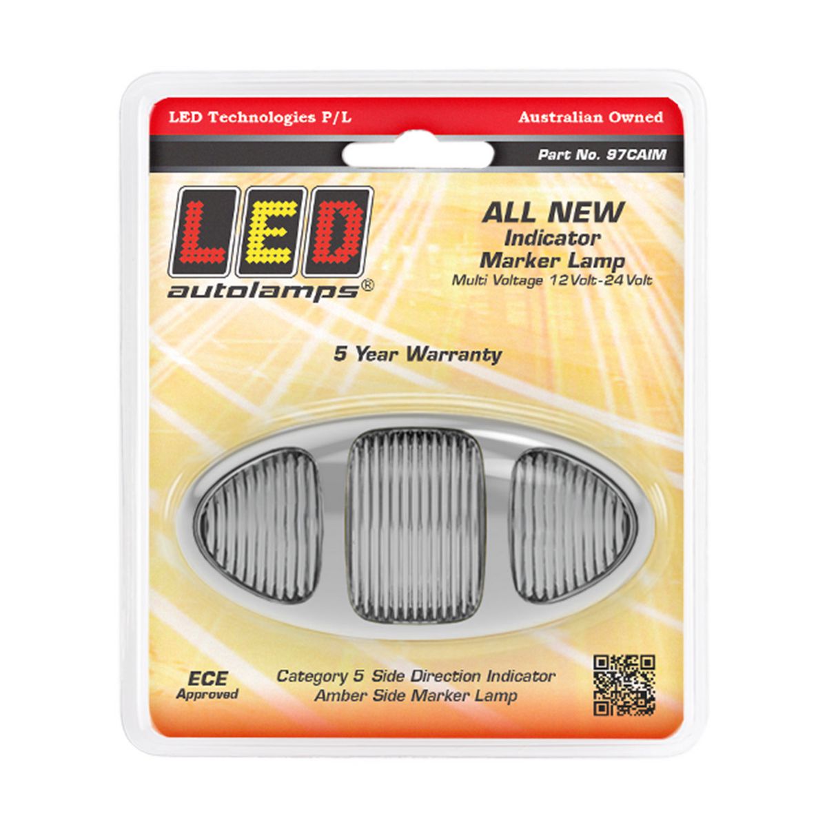 LED Autolamps Twin Function Side Indicator with Amber Side Marker and Chrome Bezel 97x45x28mm 12-24V 97CAIM
