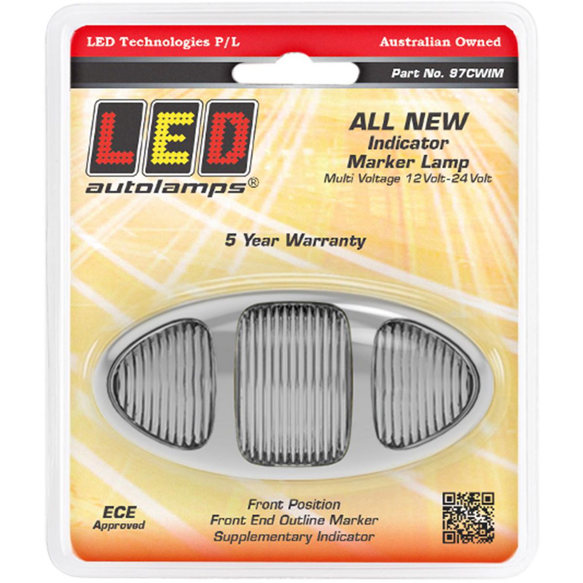 LED Autolamps Twin Function Front Marker with Supplementary Front Indicator and Chrome Bezel 97x45x28mm 12-24V 97CWIM
