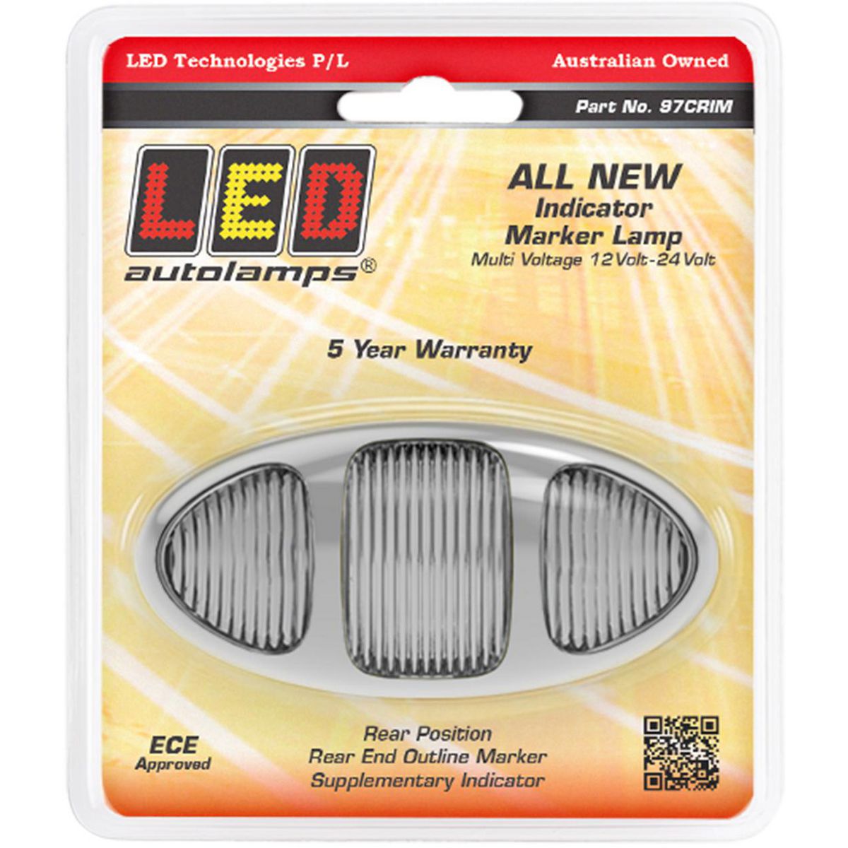 LED Autolamps Twin Function Rear Marker with Supplementary Rear Indicator and Chrome Bezel 97x45x28mm 12-24V 97CRIM