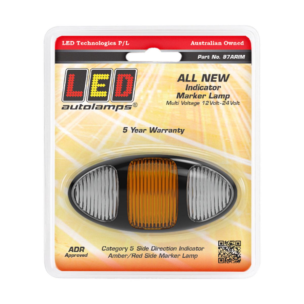 LED Autolamps Twin Function Side Indicator with Red/Amber Side Marker and Black Bezel 99x47x28mm 12-24V 97ARIM