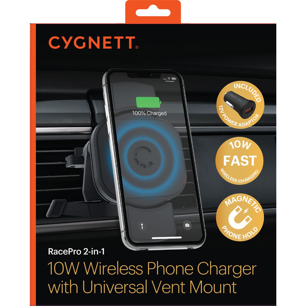 Cygnett Vent Mount 10W Wireless Charging Car Phone Holder CY3288WLCCH