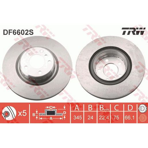 TRW Brake Rotor 345mm Rear DF6602S