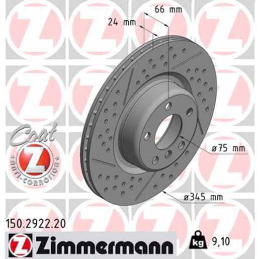 Zimmermann OE Coat Z Brake Rotor Single 345mm Rear 150.2922.20
