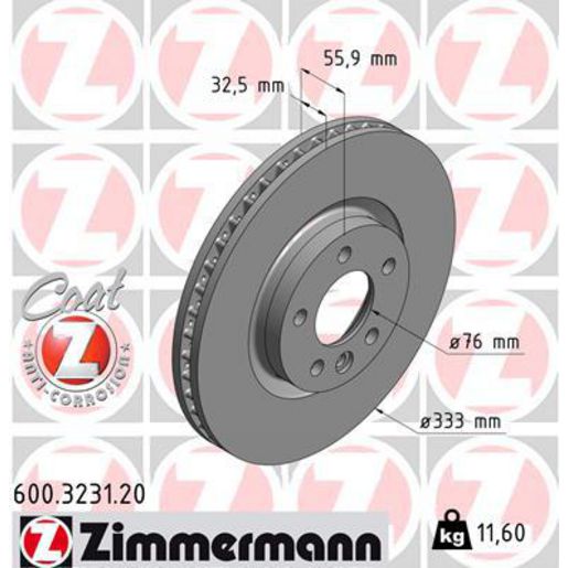 Zimmermann OE Coat Z Brake Rotor Single 333mm Front 600.3231.20