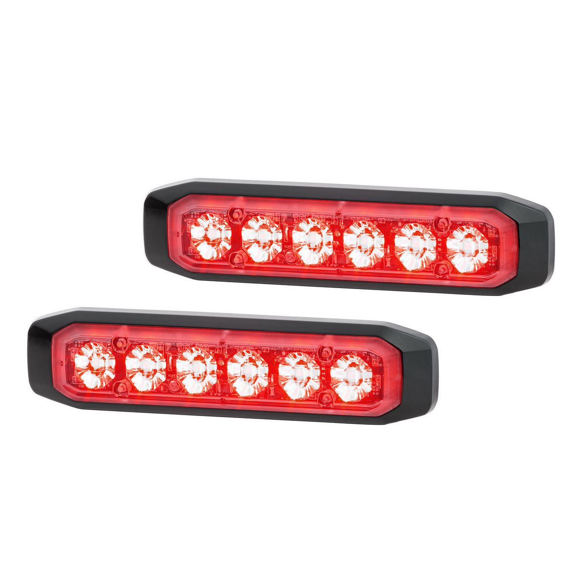 Hella - 12/24V Bst Slim Directional Warning Lamp, Red 6 LED, Surface Mount - 2 Pcs 2XD 014 562-701