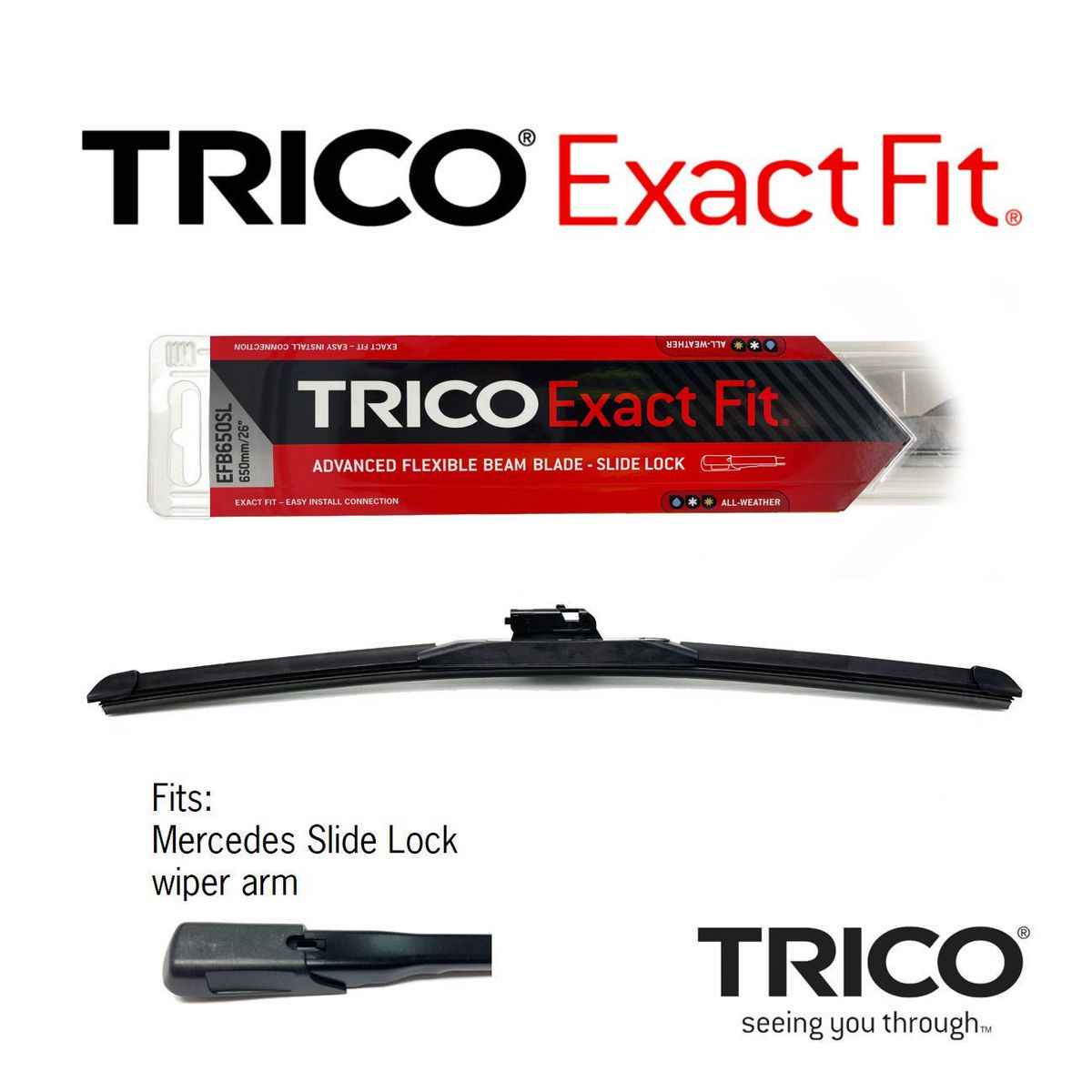 Trico Exact Fit Front Beam Wiper Blade 560mm Slide Lock Beam EFB560SL