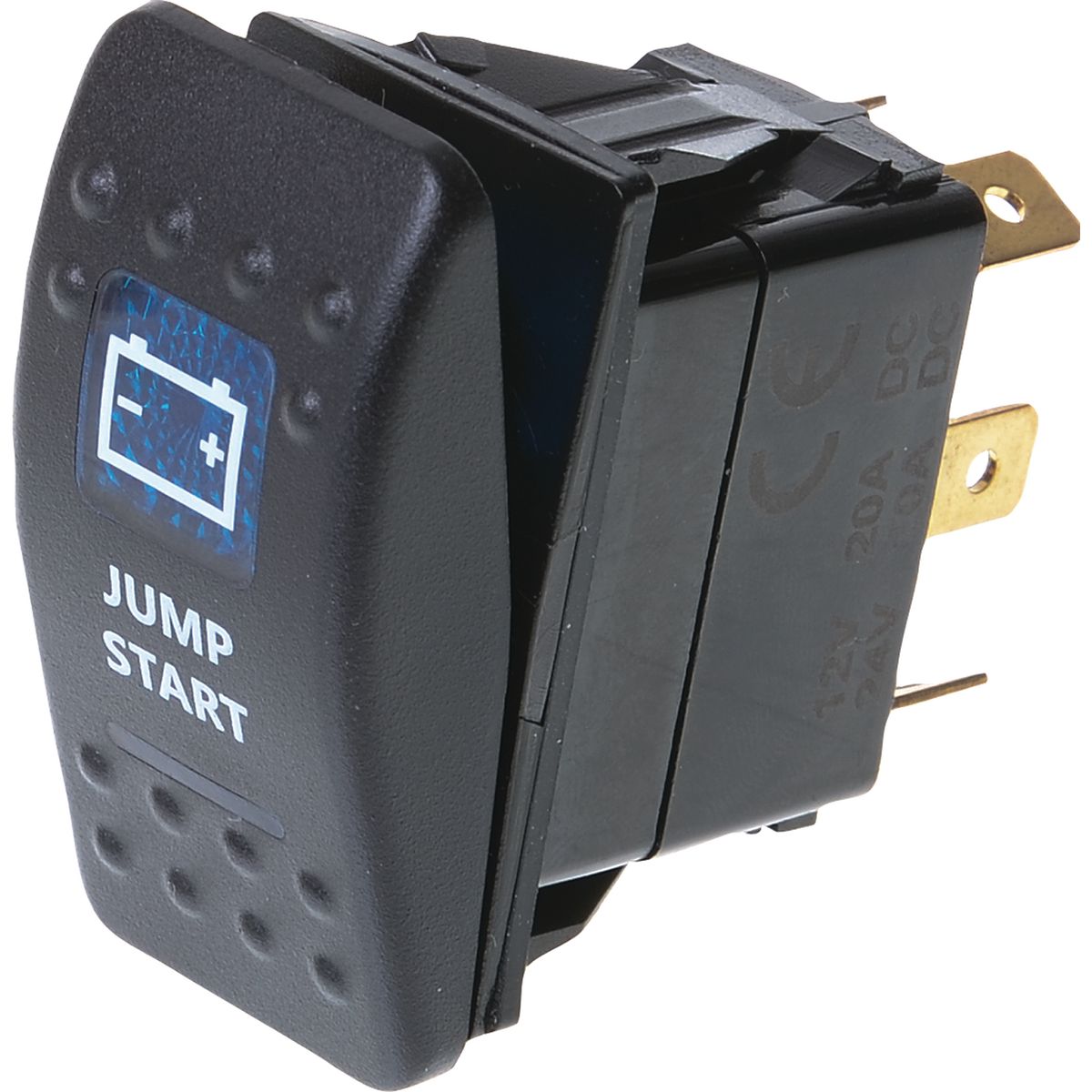 Drivetech 4X4 Rocker Jump Start Switch Off/Mom On Spst 12 Or 24V Blue Illumination (Contacts Rated 20A @ 12V) DT-11047