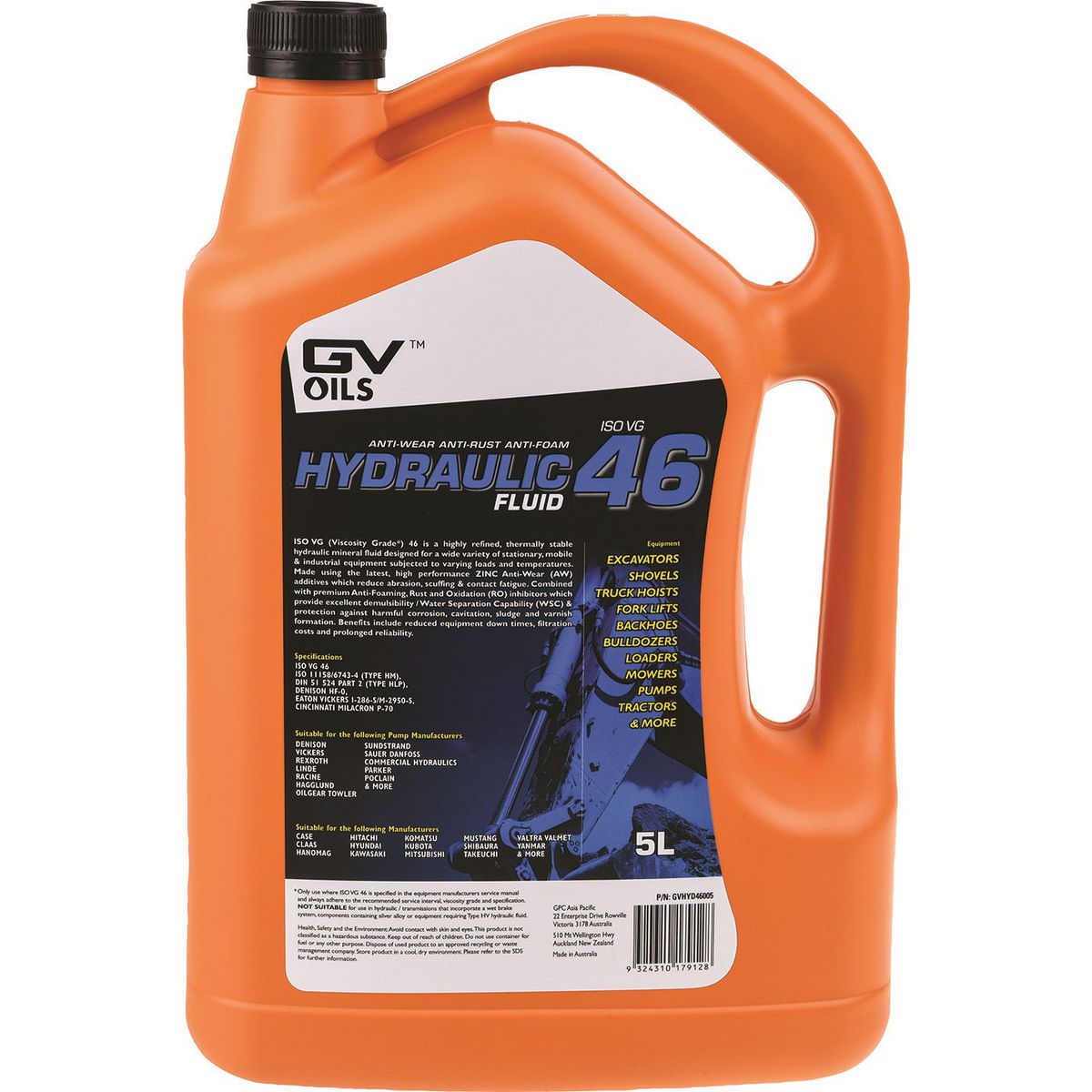 GV Oils Hydraulic Fluid Iso 46 5L GVHYD46005
