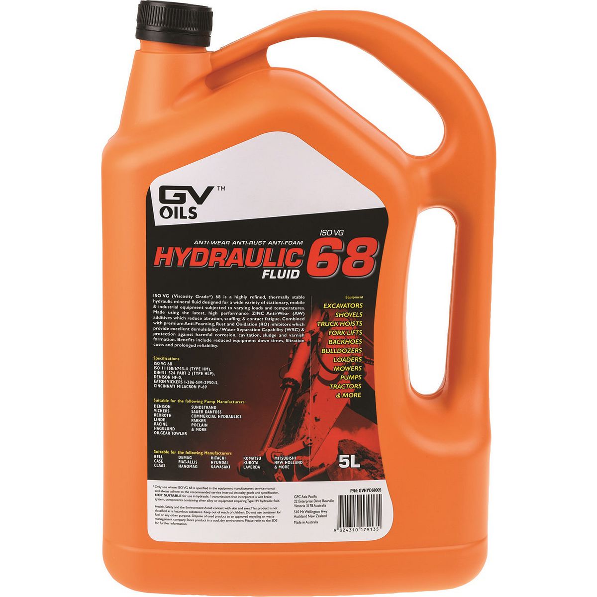 GV Oils Hydraulic Fluid Iso 68 5L GVHYD68005